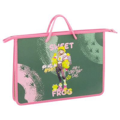 Папка с ручками А4 ArtSpace "Sweet Frog", пластик, на молнии, 45мм, 380296