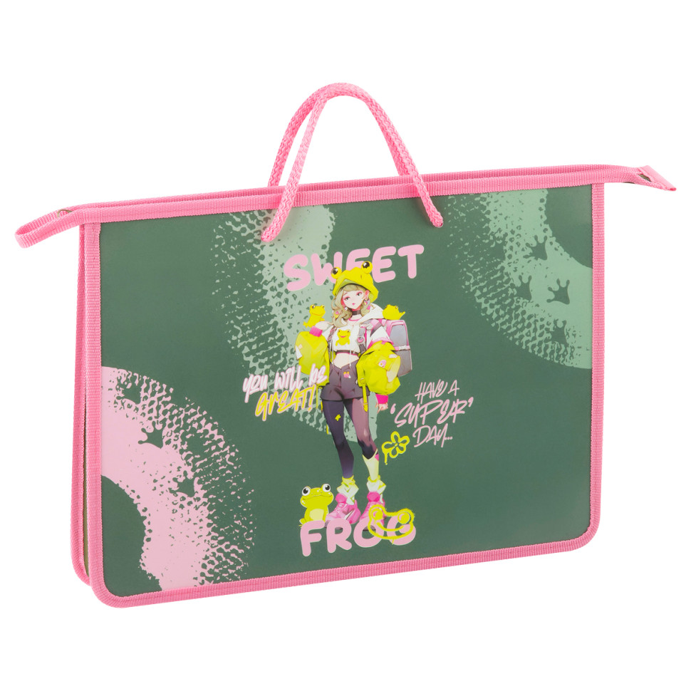 Папка с ручками А4 ArtSpace "Sweet Frog", пластик, на молнии, 45мм, 380296