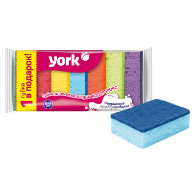 Губки для посуды York "Колор Люкс", поролон с абразивным слоем, 10*7*3см, 7шт., 319725