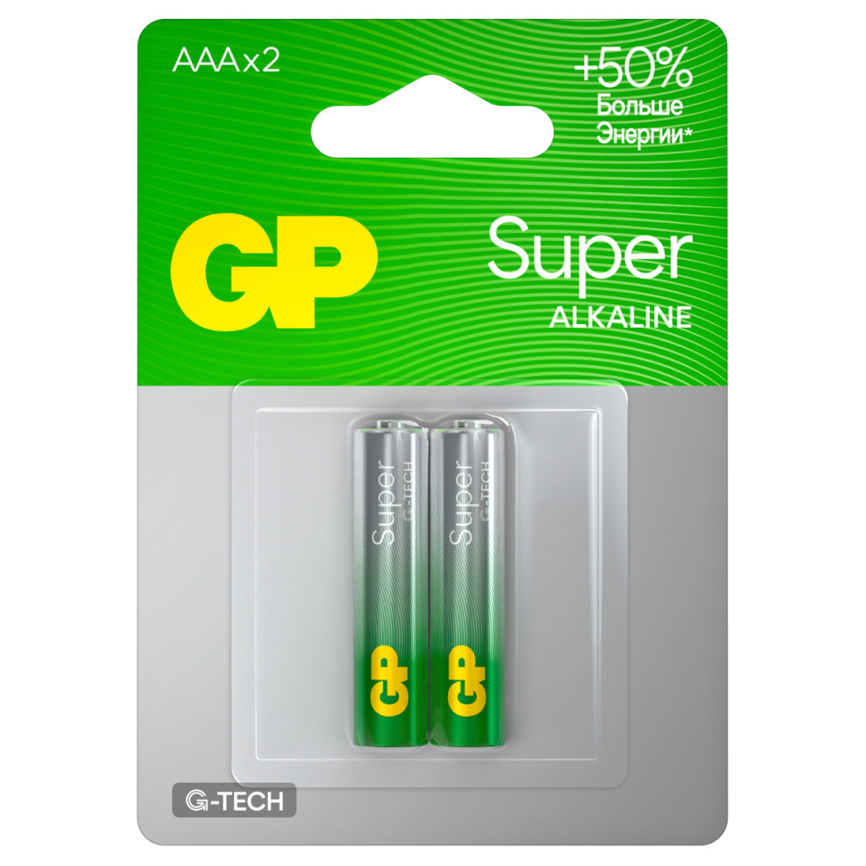 Батарейка GP Super G-Tech AAA (LR03) 24A алкалиновая, BC2, 8 штук, 374886