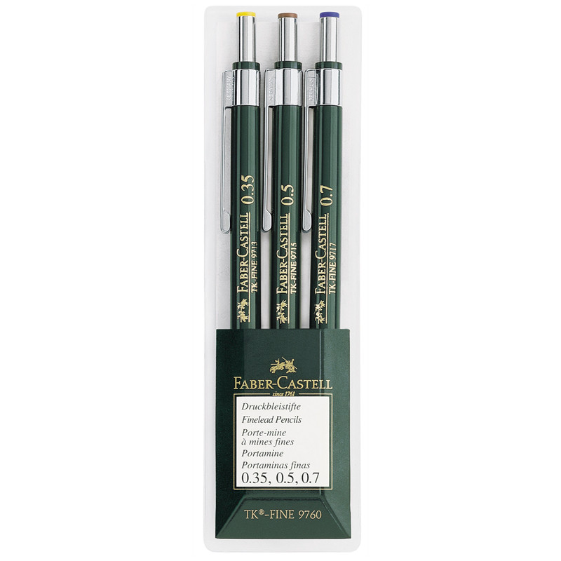 Набор карандашей механических Faber-Castell "TK-Fine 97", HB, 0,35/0,5/0,7мм, пласт. уп., европодвес, 290334