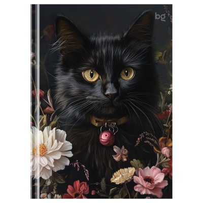 Бизнес-блокнот А6, 64л., BG "Кот и цветы", soft-touch ламинация, 377896