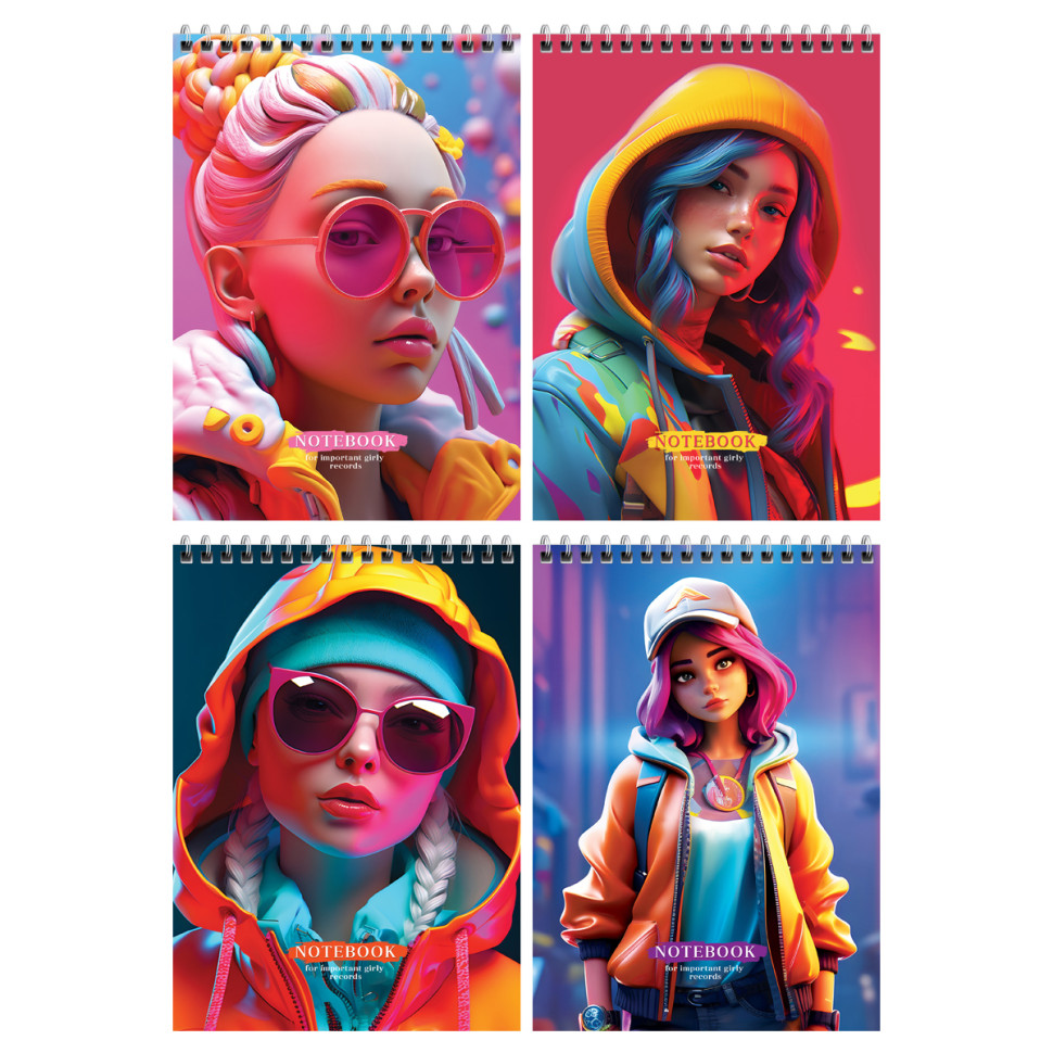 Блокнот А5 60л. на гребне BG "Important girl", твердая подложка, 12 штук, 361239