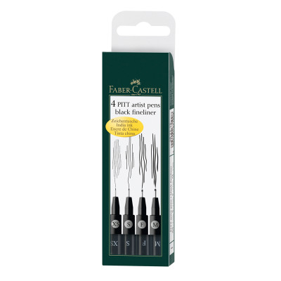 Набор капиллярных ручек Faber-Castell "Pitt Artist Pen" черные, 4шт., 0,1/0,3/0,5/0,7мм, пласт. уп., европодвес, 290345