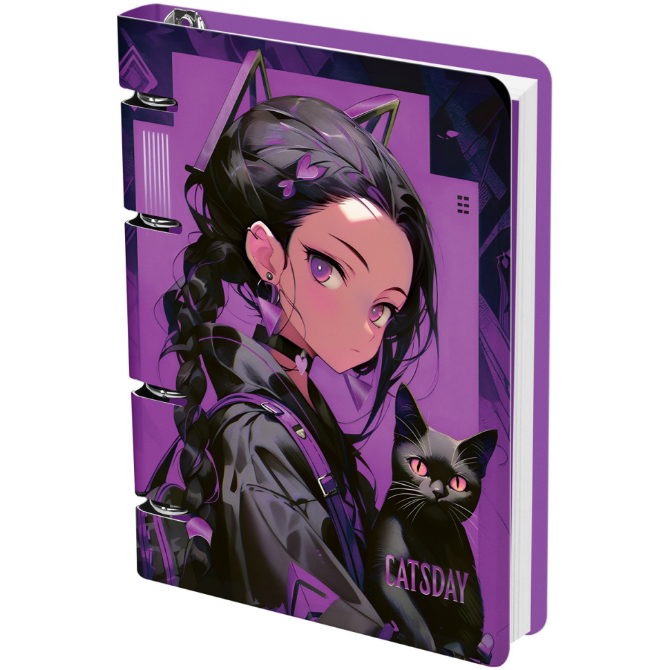 Тетрадь на кольцах А5, 100л., MESHU "Catsday", картон, матовая ламинация, тиснение фольгой, 374910