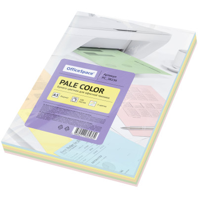 Бумага цветная OfficeSpace pale mix А4, 80г/м2, 250л. (5 цветов), 373666
