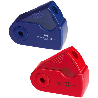 Точилка пластиковая Faber-Castell "Sleeve Mini" 1 отверстие, контейнер, красная/синяя, 286088
