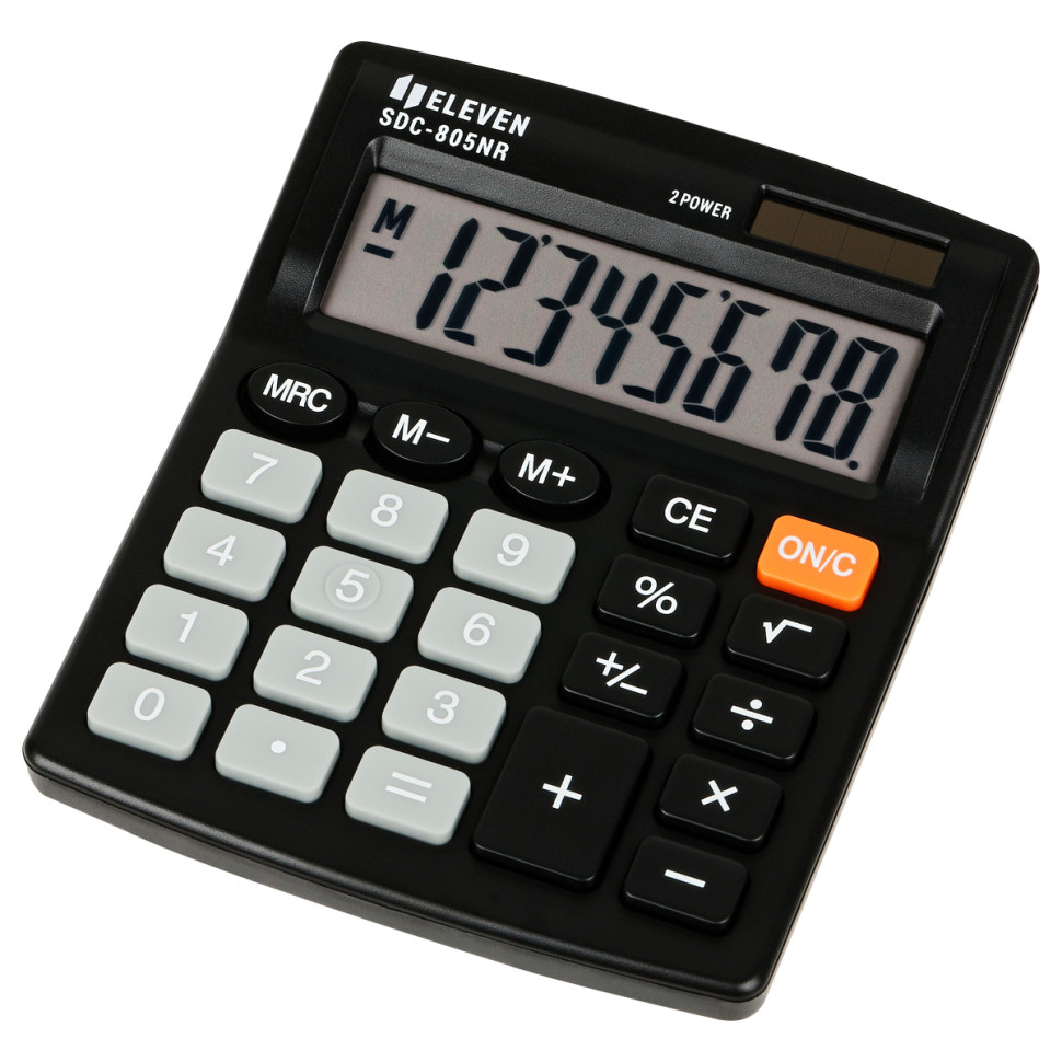 Калькулятор настольный Eleven SDC-805NR, 8 разр., двойное питание, 127*105*21мм, черный, 339209