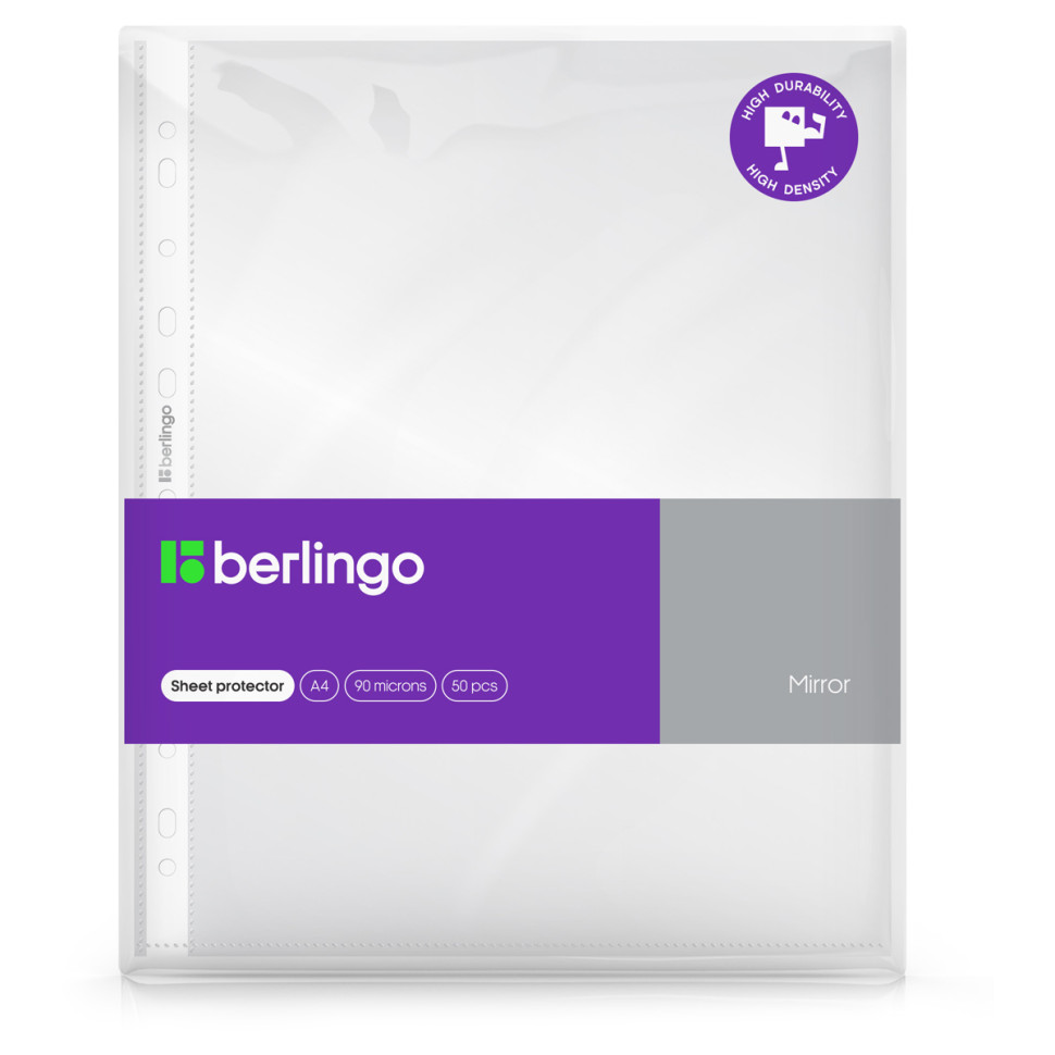 Папка-вкладыш с перфорацией Berlingo "Mirror", А4, 90мкм, глянцевая, в пакете, 100 штук, 358894