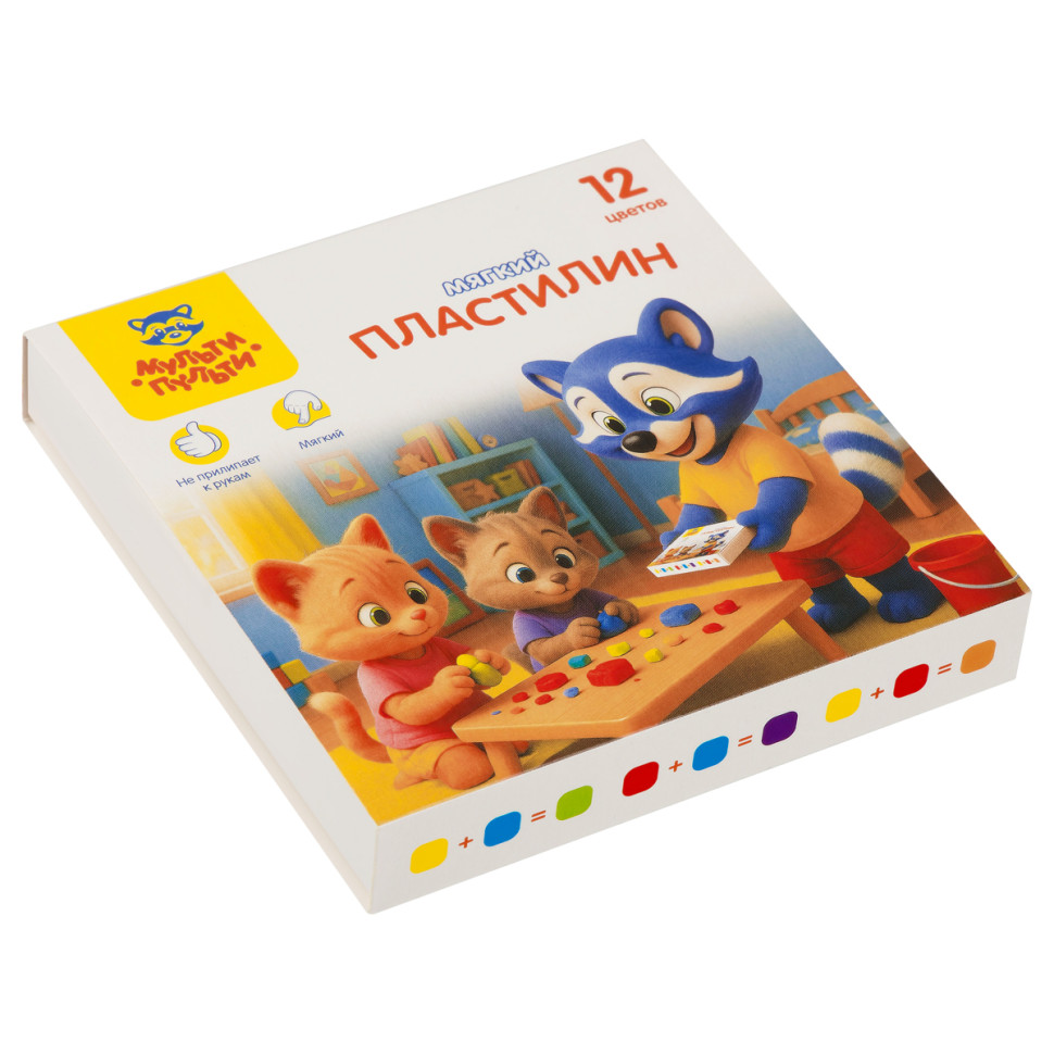 Пластилин Мульти-Пульти "Енот и друзья", 12 цветов, 120г, картон, 385552
