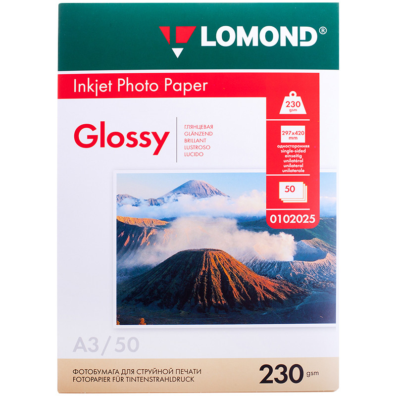 Фотобумага А3 для стр. принтеров Lomond, 230г/м2 (50л) глянцевая односторонняя, 080608