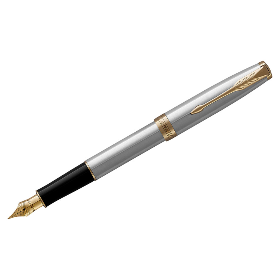 Ручка перьевая Parker "Sonnet Stainless Steel GT" черная, 0,8мм, подарочная упаковка, 240052