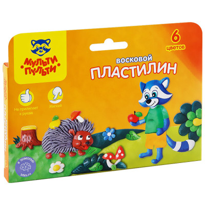 Пластилин Мульти-Пульти "Енот в лесу", 06 цветов, 90г, восковой, со стеком, картон, европодвес, 243005