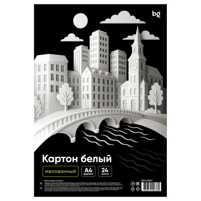 Картон белый A4, BG, 24 л., мелованный, в пакете, 385032
