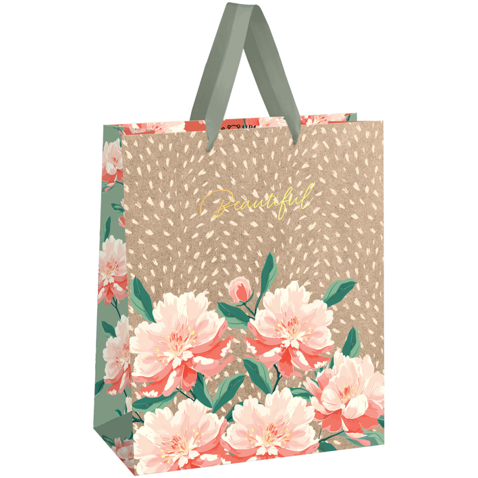 Пакет подарочный 33*42*12см MESHU "Flowers", фольга, крафт, 371090