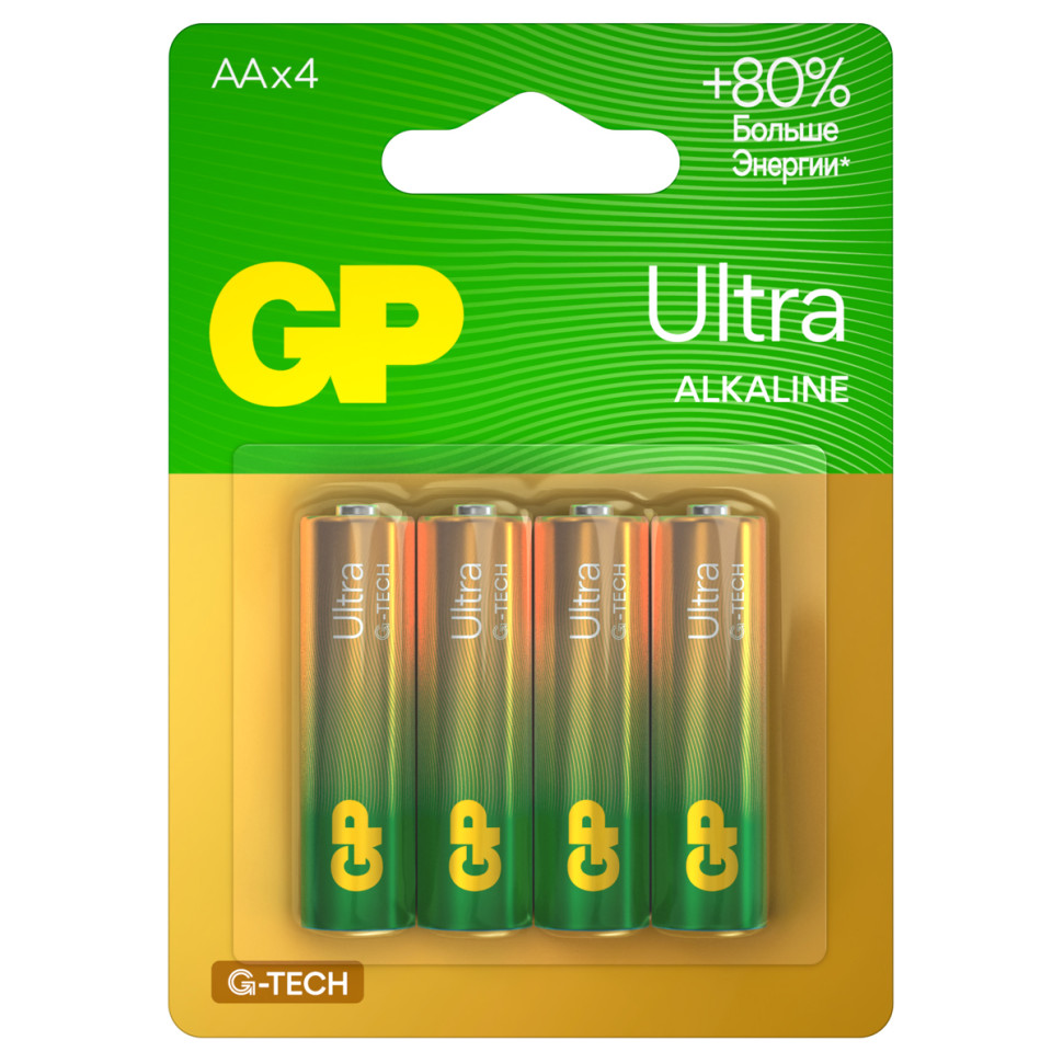 Батарейка GP Ultra G-Tech AA (LR6) 15AU алкалиновая, BC4, 12 штук, 374897