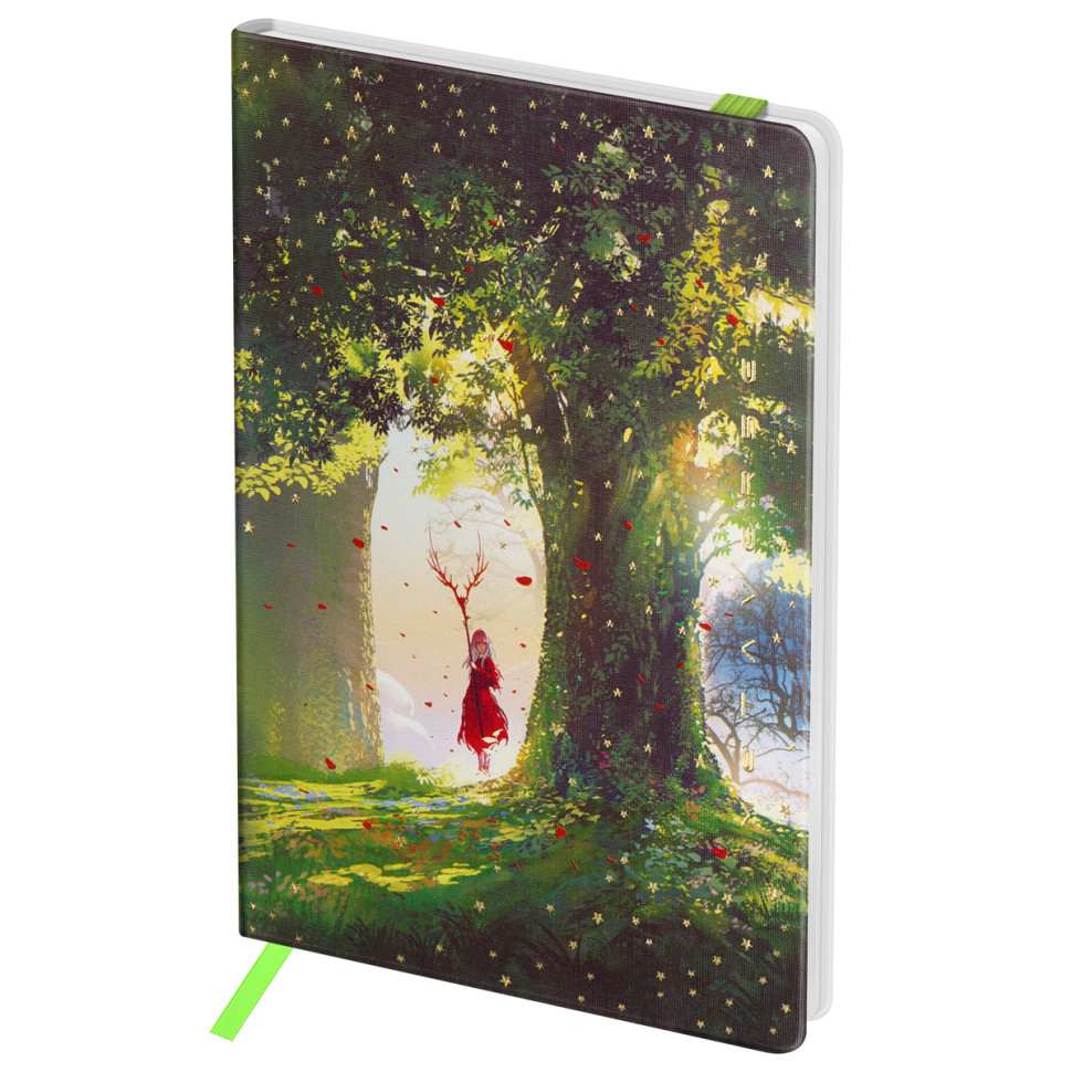 Записная книжка А6 80л. ЛАЙТ, кожзам, Greenwich Line "Mystical forest", с резинкой, тиснение фольгой, блок в клетку, 370582