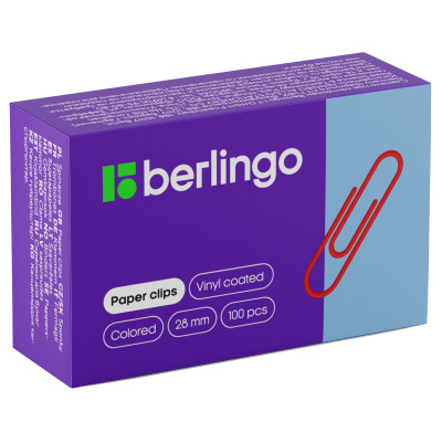 Скрепки 28мм, Berlingo, 100шт., цветные, карт. упаковка, 115999