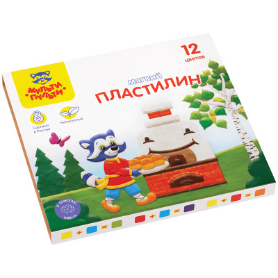 Пластилин Мульти-Пульти "Енот в сказке", 12 цветов, 144г, со стеком, картон, 328896