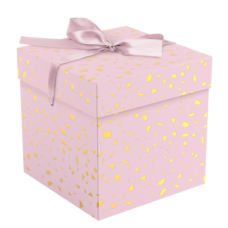 Коробка складная подарочная MESHU "Pink terrazzo", (15*15*15см), с лентой, отд фольгой, 372555