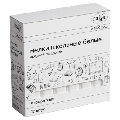 Мелки школьные Гамма, белые, 12шт., средней твердости, квадратные, картонная коробка, 319174
