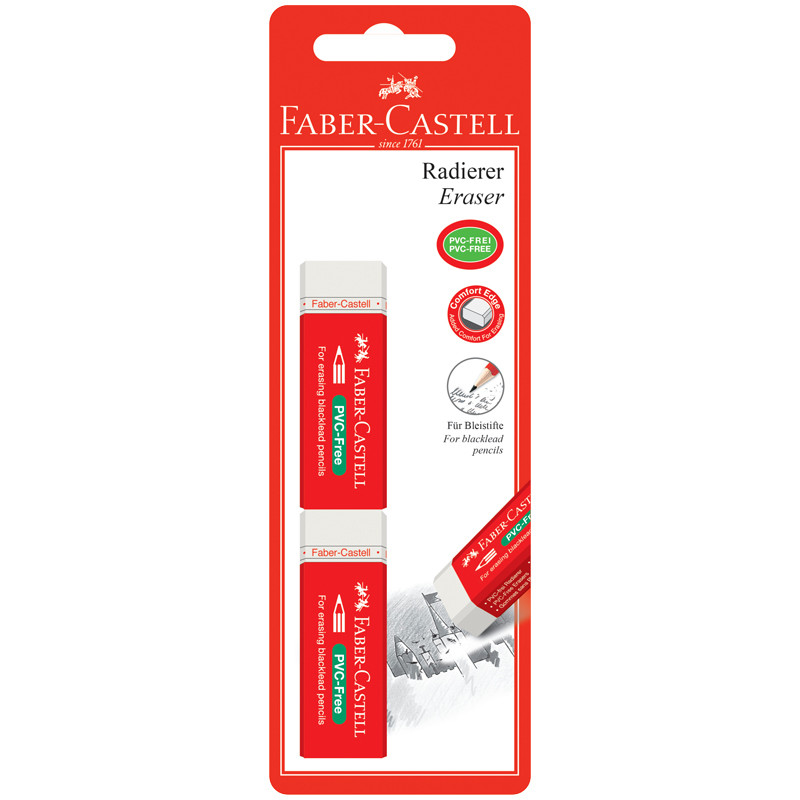 Набор ластиков Faber-Castell "PVC-Free" 2шт., прямоугольный, картон. футляр, в пленке, 63*22*11мм, блистер, 286691