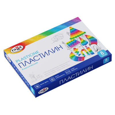 Пластилин Гамма "Классический", 08 цветов, 160г, со стеком, картон. упаковка, 268015