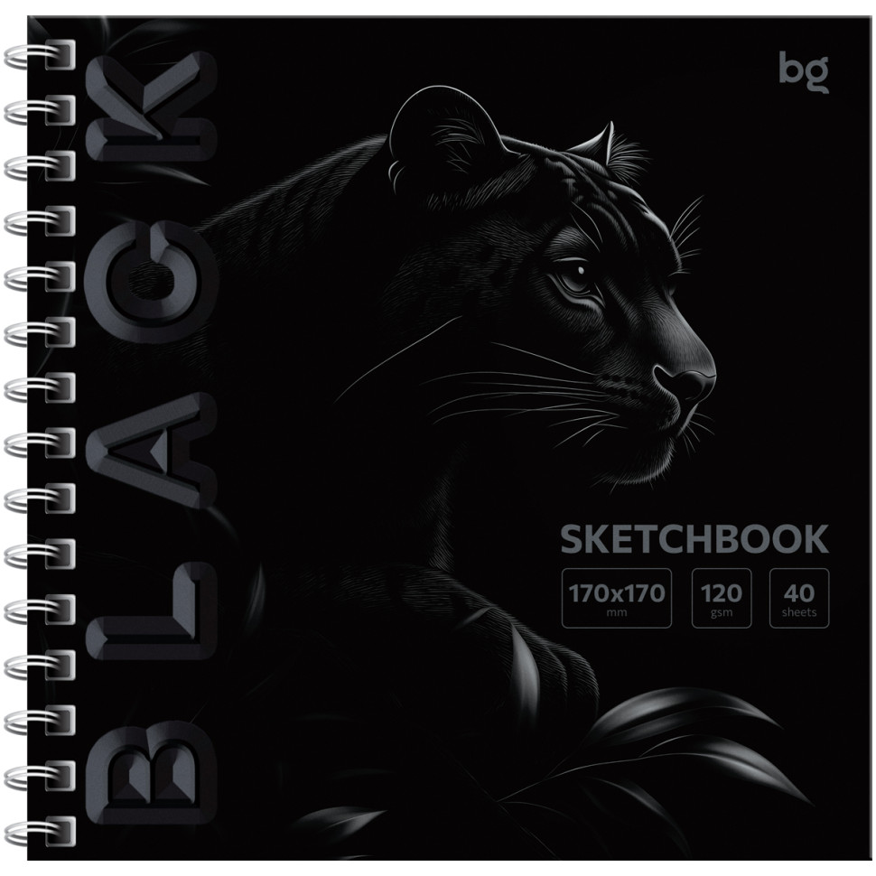 Скетчбук 40л., 170*170 BG "Black. Tiger", на гребне, soft tuch, выборочный лак, 120г/м2, 376700