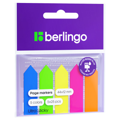 Флажки-закладки пластиковые Berlingo "Ultra Sticky", 12*44мм, стрелки, 25л*5 неоновых цветов, 329737