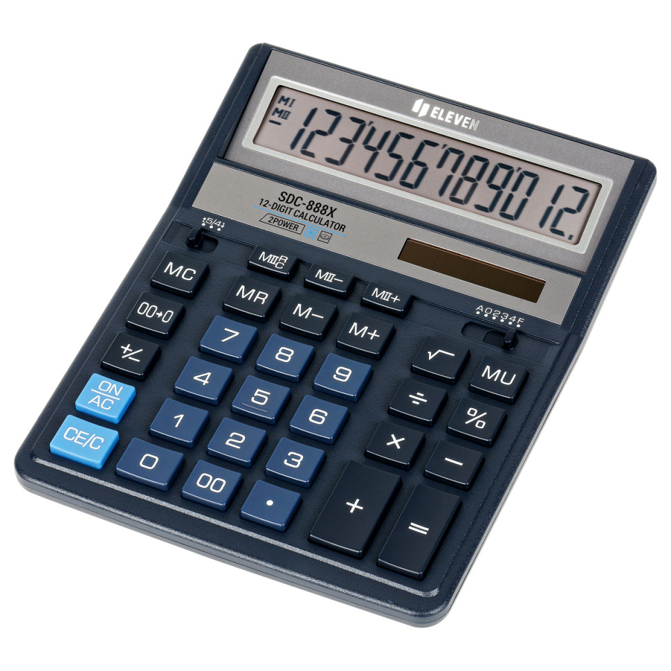Калькулятор настольный Eleven SDC-888X-BL, 12 разрядов, двойное питание, 158*203*31мм, синий, 339224