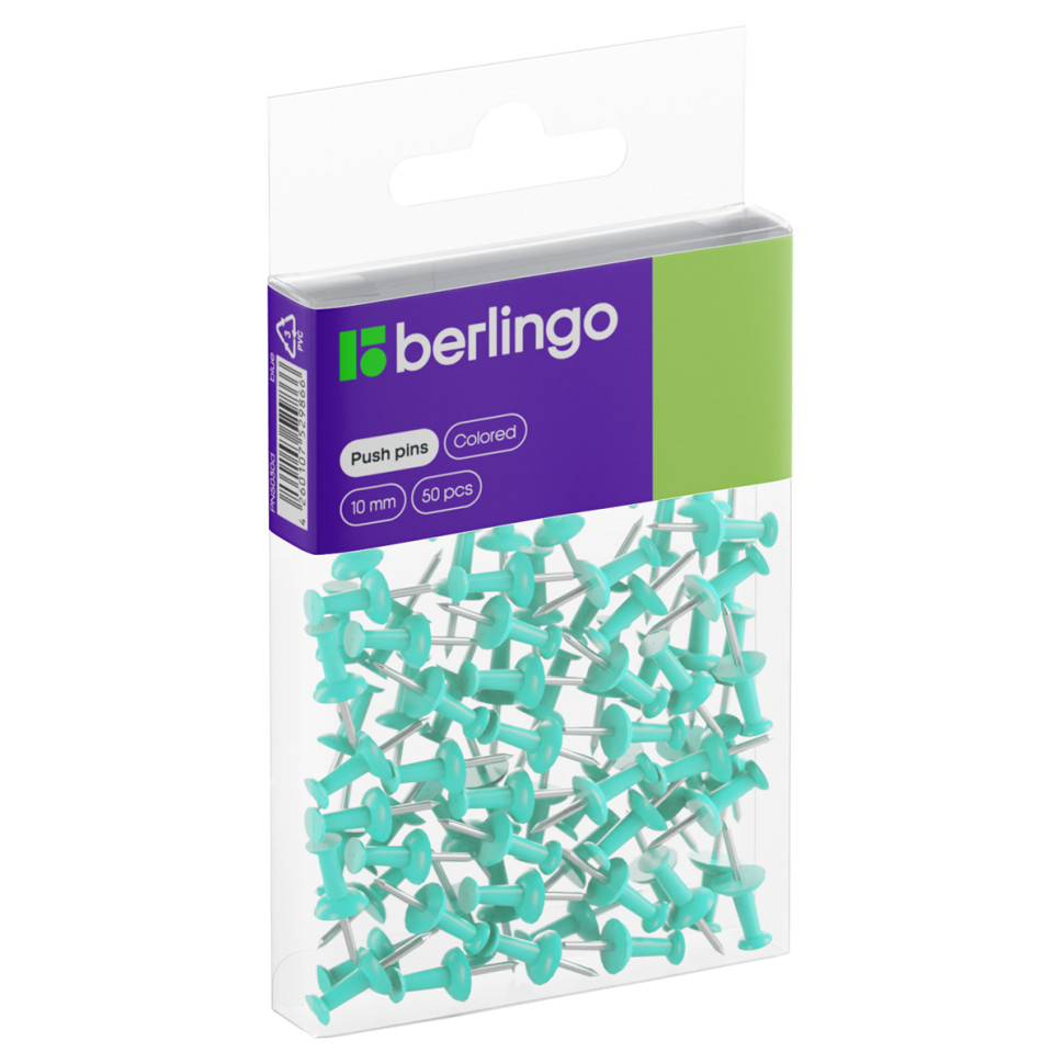 Кнопки силовые Berlingo, 50шт., цветные, ПВХ упак., европодвес, голубые, 301701