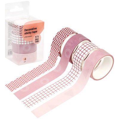 Набор клейких декоративных лент MESHU "Pink waves", 4шт, 327386