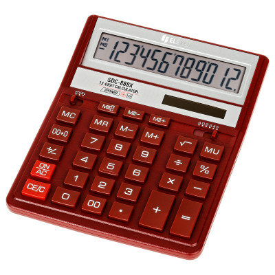 Калькулятор настольный Eleven SDC-888X-RD, 12 разрядов, двойное питание, 158*203*31мм, красный, 339225