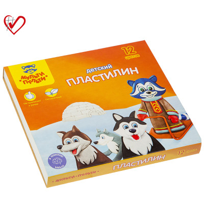 Пластилин Мульти-Пульти "Енот на Аляске", 12 цветов, 180г, со стеком, картон, 236489