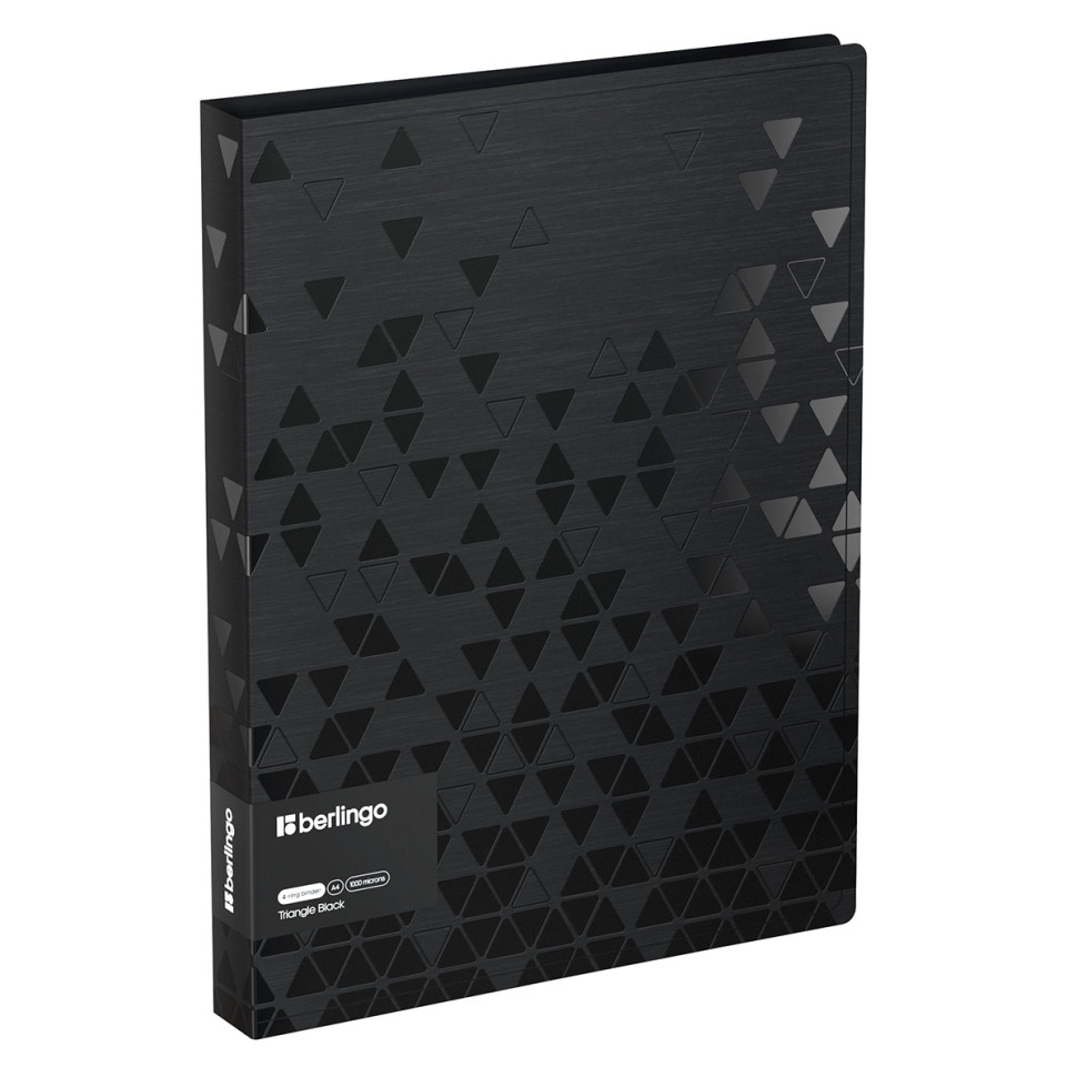 Папка на 4 кольцах Berlingo "Triangle Black", 24мм, 1000мкм, черная, D-кольца, с внутр. карманом, 389354
