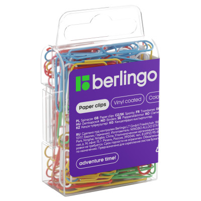Скрепки 28мм, Berlingo, 100шт., цветные, пласт. упак., европодвес, 178811
