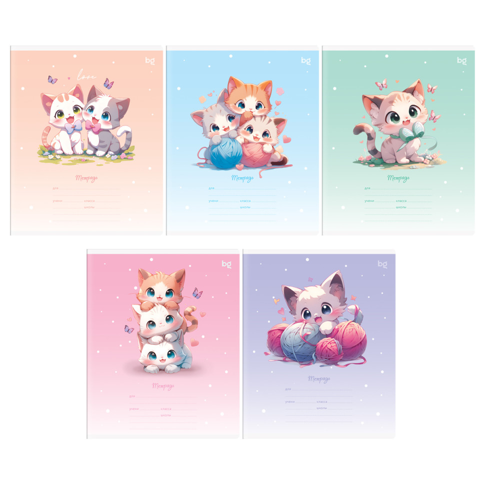 Тетрадь 12л., А5, косая линия BG "Kitty love", 40 штук, 379127