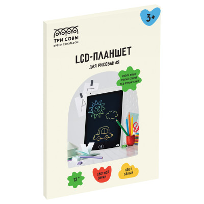 Планшет для рисования LCD, ТРИ СОВЫ, 12", белый, 363637