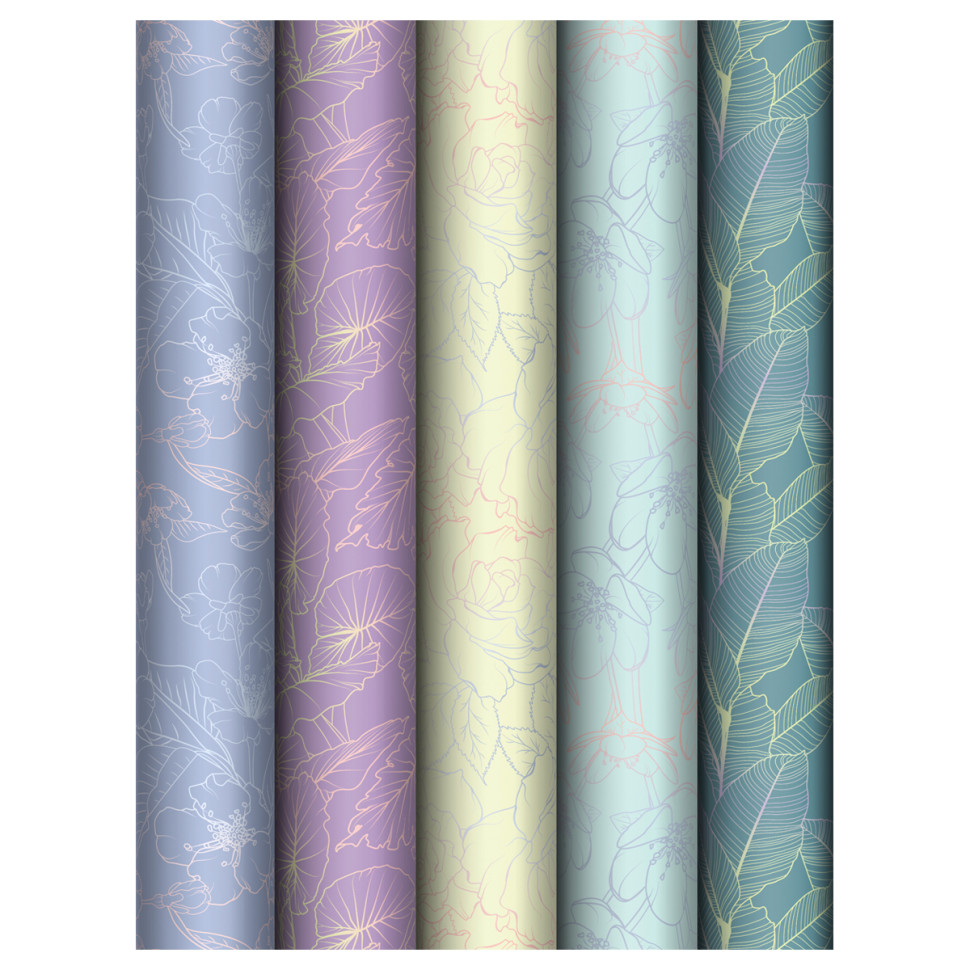 Упаковочная бумага глянц. 70*100см, MESHU "Grace twigs", 80 г/м2, ассорти, 5 дизайнов, 372641