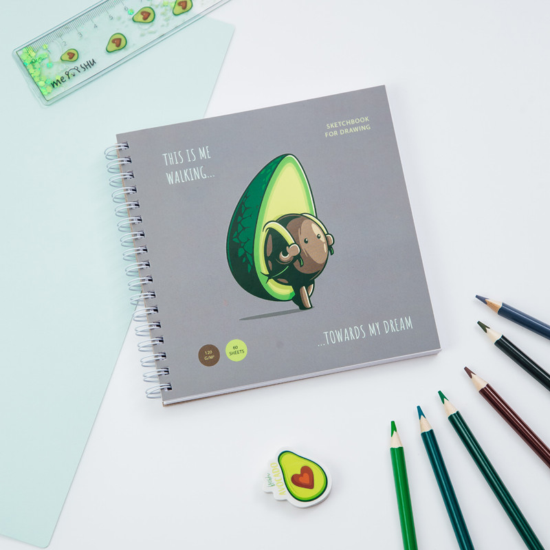 Скетчбук 60л., 150*150 MESHU "Avocadreams", на гребне, выб. лак, soft-touch, 120г/м2, 337359