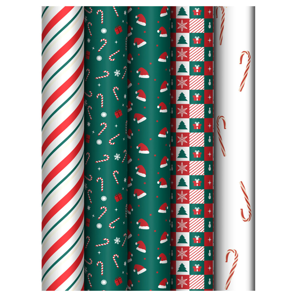 Упаковочная бумага глянц. 70*100см, MESHU "Christmas pattern", 80г/м2, ассорти 5 дизайнов, 383280