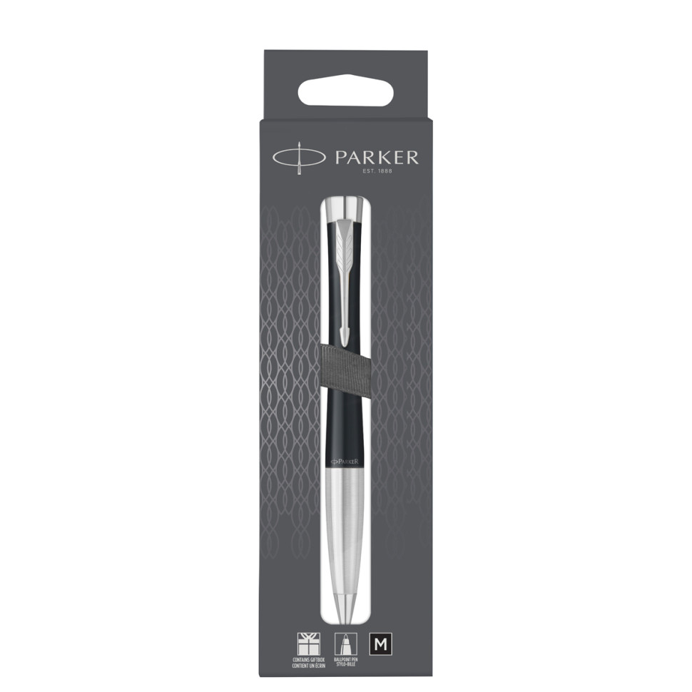 Ручка шариковая Parker "Urban Muted Black CT" черная, 1,0мм, поворотн., подарочная упаковка с европодвесом, 359539