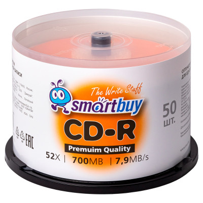 Диск CD-R 700Mb Smart buy 52x Cake Box (50шт), 386326
