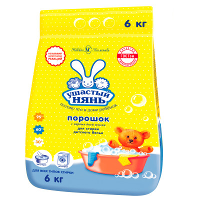 Порошок для машинной и ручной стирки Ушастый нянь, 6кг, 187337