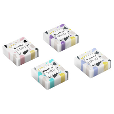 Ластик Berlingo "Sparkle", прямоугольный, цвета ассорти, 34*34*12мм, 24 штук, 285492