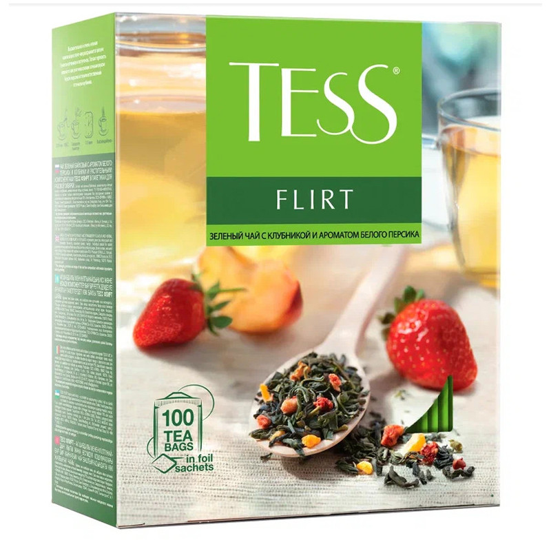 Чай Tess "Flirt", зеленый, 100 фольг. пакетиков по 1,5г, 349657