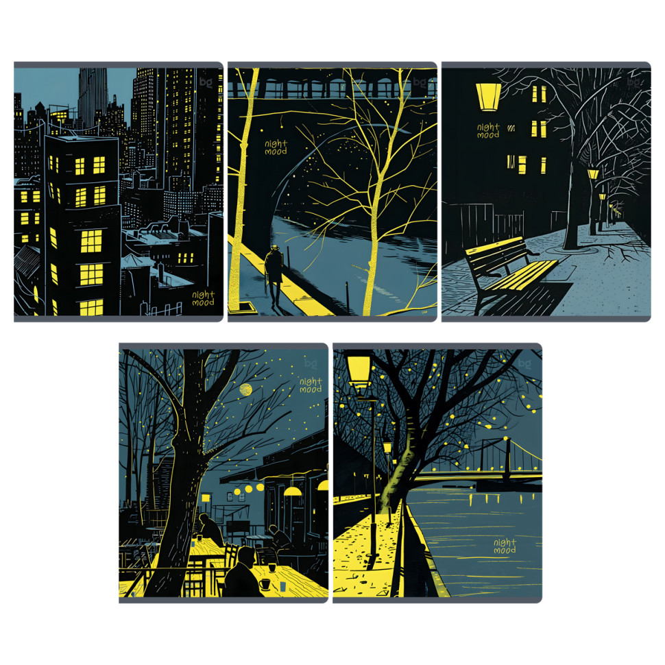 Тетрадь 48л., А5, клетка BG "Night mood", выб.лак, 15 штук, 375955