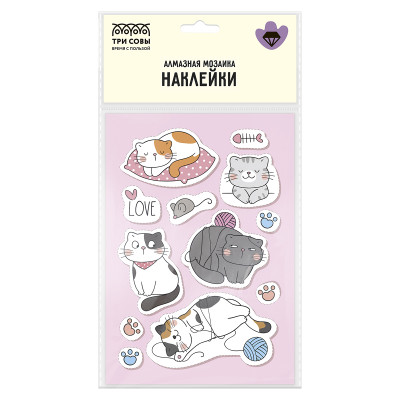 Алмазная мозаика, наклейки ТРИ СОВЫ "Котики", пакет с европодвесом, 380745