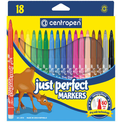Фломастеры Centropen "Just Perfect", 18цв., трехгранные, смываемые, устойч. к высыханию, картон, европодвес, 115234