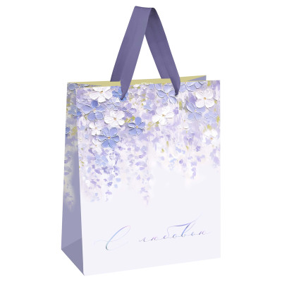 Пакет подарочный 33*42*12см MESHU "Purple flowers", матовая ламинация, 382388